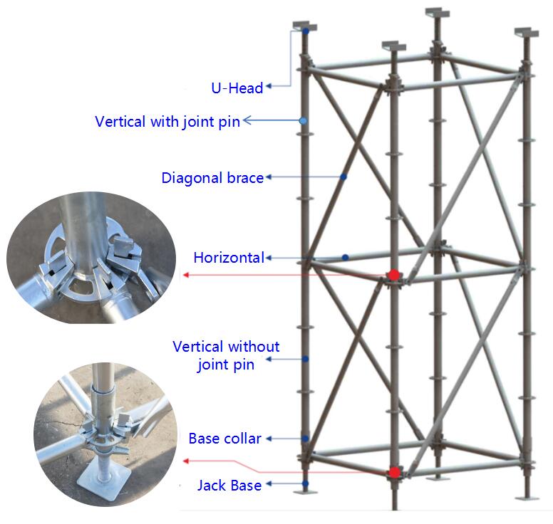 Soporte diagonal para andamios con sistema Ringlock de D42mm D48mm